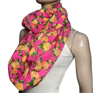 Betsey Johnson NWT Pink Yellow Garden Rose Print Large Loop Infinity Scarf